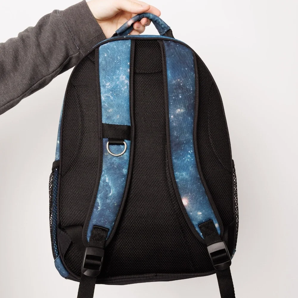 Large School Backpack Blue Universe Black Bottle Holders Laptop Front Pockets